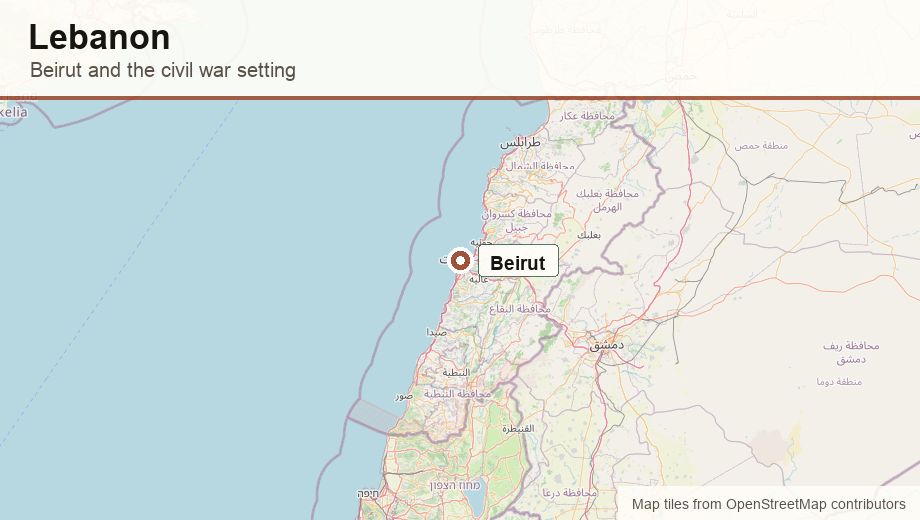 Map showing Beirut in Lebanon.